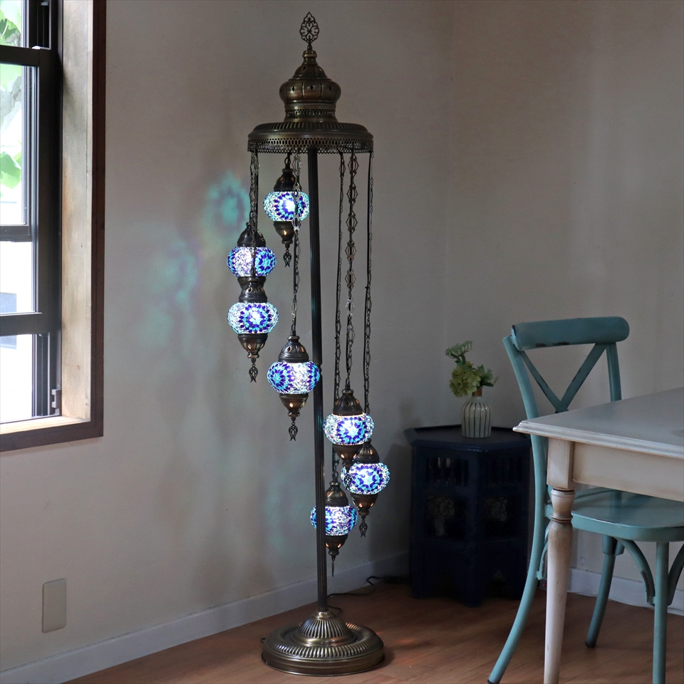 楽天市場】トルコランプ モザイクシャンデリアスタンドランプ 5灯 全高