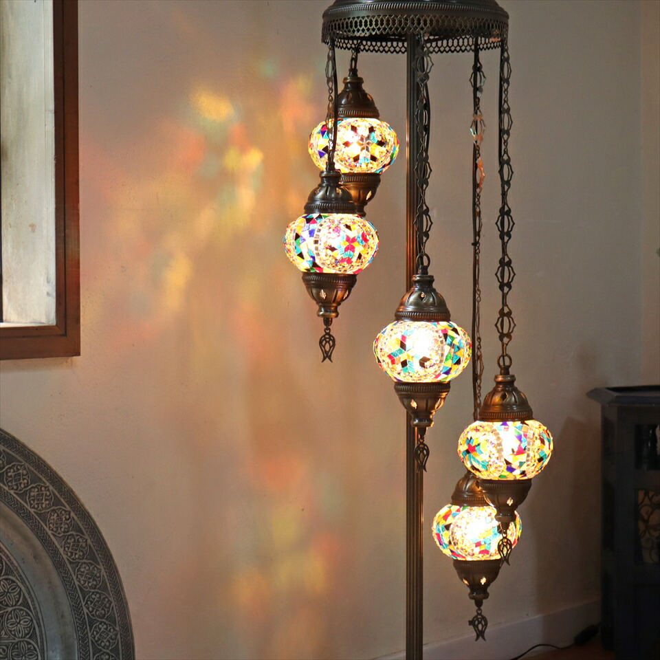 楽天市場】トルコランプ モザイクシャンデリアスタンドランプ 5灯 全高