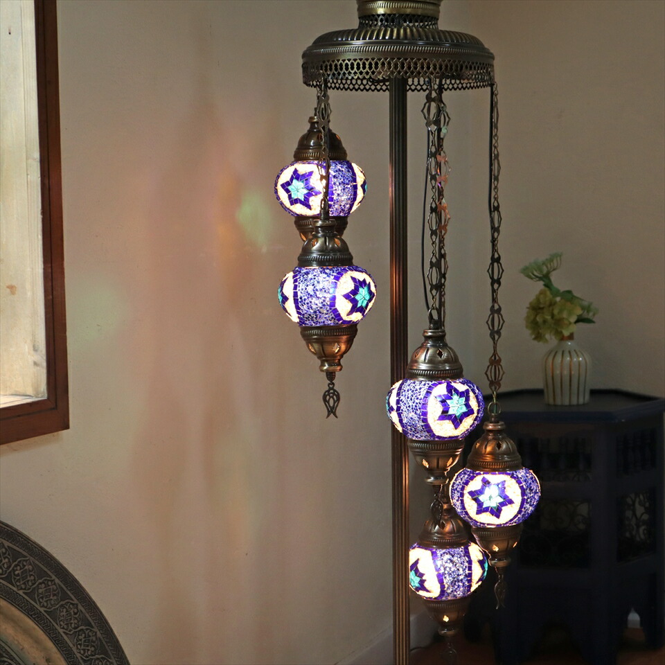 楽天市場】トルコランプ モザイクシャンデリアスタンドランプ 5灯 全高