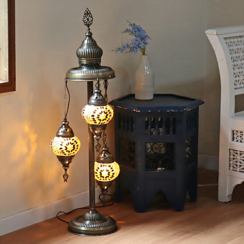 モザイクシャンデリアスタンドランプ 3灯 全高94cm ホワイト E17 モザイクシャンデリアスタンドランプ 3灯 全高94cm アンバー E17/15W