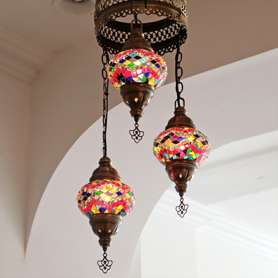 楽天市場】トルコランプ モザイクランプ シャンデリア 3灯 全高86cm