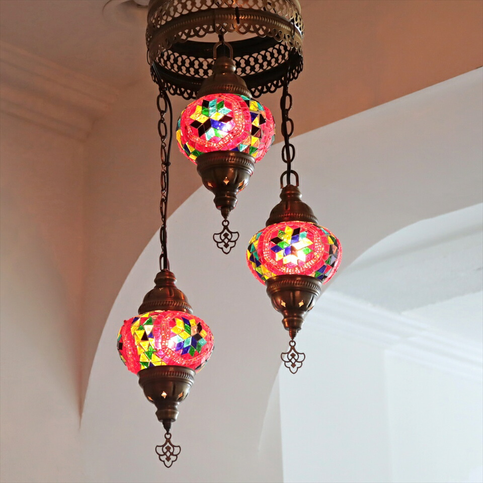 トルコランプ モザイクランプ シャンデリア 3灯 全高86cm 直径32cm 楽天市場】トルコランプ モザイクランプ シャンデリア 3灯 全高86cm