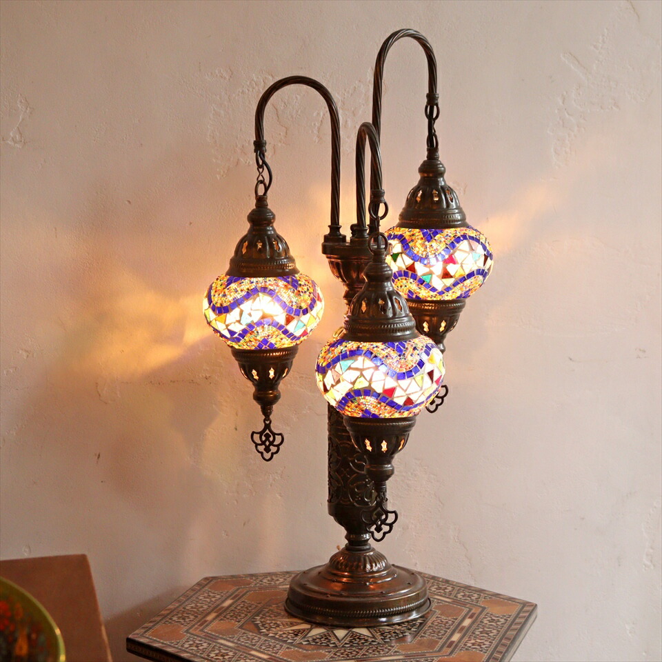 モザイクシャンデリアスタンドランプ 3灯 全高94cm ホワイト E17 モザイクシャンデリアスタンドランプ 3灯 全高94cm ホワイト E17