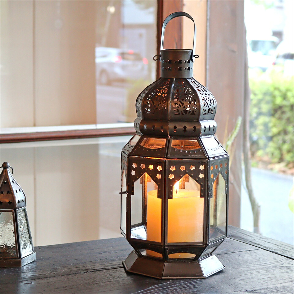 【15%OFFクーポン対象】モロッコランタン キャンドルホルダー 高さ36cm 直径16cm クリア Morocco Lantern Candle holder