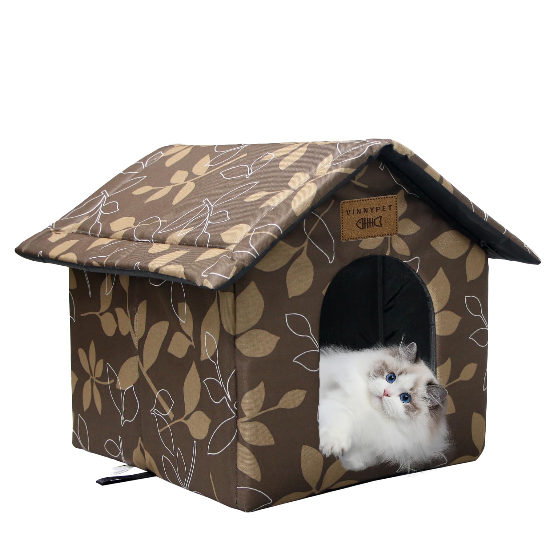 屋外キャビンシェルター 防水 ペット キャットハウス ぬいぐるみマット付きペットアウトドアハウス折りたたみ式 暖かい猫ハウス