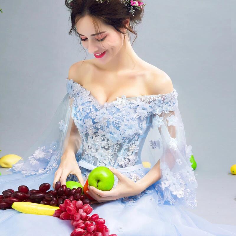 ステージ 演奏会用ドレス ブルー ロングドレス 舞台衣装 ウエディングドレス 結婚 お姫様 プロム パーティードレス 衣装 ドレス|キミアイ商事