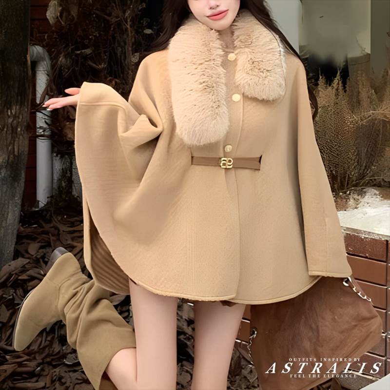 コート 羽織 アウター かわいい ポンチョ フェミニン カジュアル 上 レディース ショール フェイクファー フレア ポンチョコート