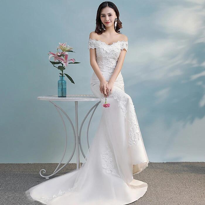 優 オフショルダー 花嫁 パーティーに合う 結婚式 マーメイドライン ロングドレス フォーマルドレス 二次会 ウェディングドレス|キミアイ商事