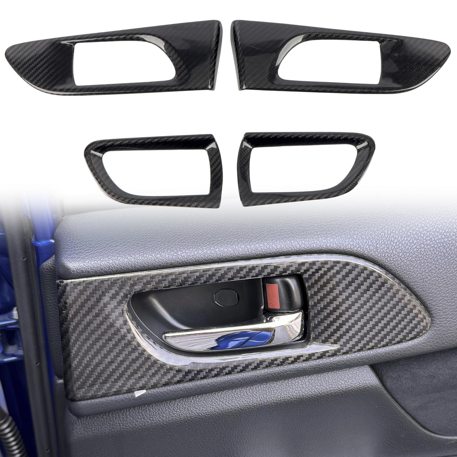 スバル WRX S4 STI VAG/VAB型 レヴォーグ VM4/VMG型 2014-2019 に適合リアルカーボンファイバー インナー ドア ボウル フレーム ドア ハンドルカバー 装飾ステッカー プロテクター カバー 傷防止 爪キズ防止 内装ガーニッシュドレスアップ アクセサリー 4P (艶あり)|キミアイ商事
