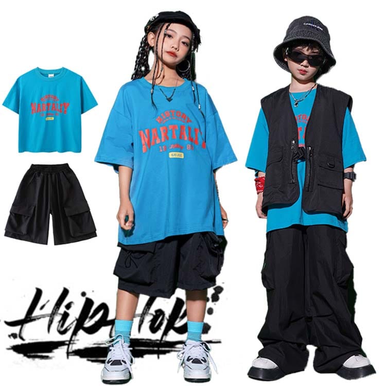 パンツ 男の子 子供服 衣装 3点セット ストリート ヒップホップ セットアップ tシャツ キッズ tシャツ 黒 ベスト 青 女の子 韓国