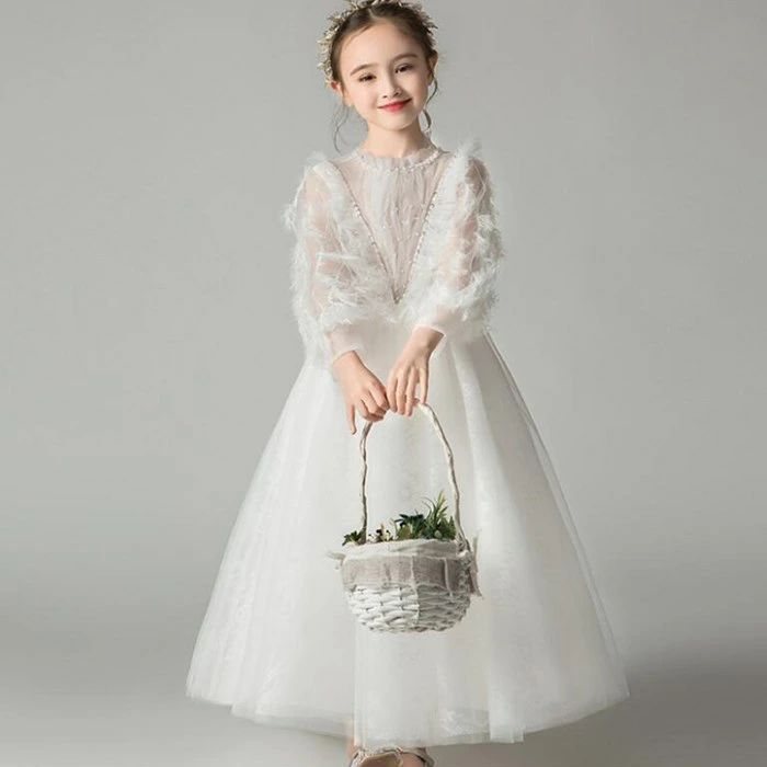 ドレス こども ドレス キッズドレス ロング 子供 発表会 袖あり 結婚式 子 ピアノ発表会 プリンセスドレス 袖付き 白 ミニ 長袖｜キミアイ商事