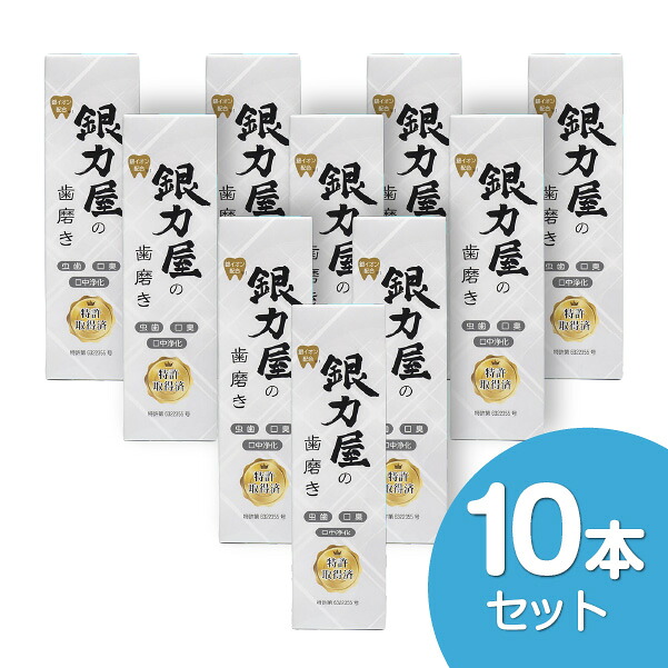 銀力屋の歯磨き　10本セット　歯磨き粉　銀力屋　銀イオン　虫歯予防　口臭予防　口中浄化　歯周病菌対策　口腔環境　イオンクリーントゥースペースト　送料無料　殺菌　抗菌　認知症予防　辛くない
