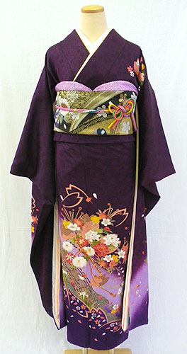 kimono-de-kyobijin: Pure silk furisode with full set ' Violet and ...