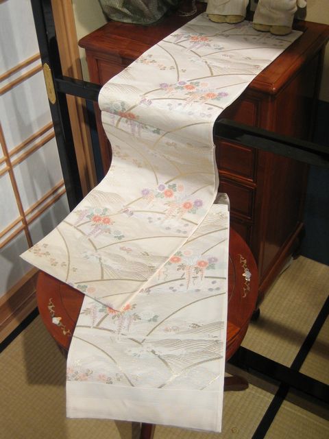 夏用袋帯絽袋帯 華づくし 象牙色 正絹【smtb-k】【ky】【袋帯】【貨物輸送無料】 帯 御召しもの