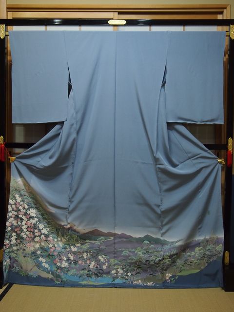 寺西英樹氏作 色留袖 本加賀友禅 磐梯山 青碧薄墨色【色留袖】【本加賀友禅】【貨物輸送無料】【smtb-k】【ky】