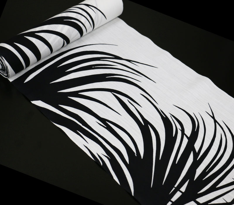 モダンな大人浴衣 影 白地に黒 綿麻 反物 未仕立て レディース浴衣 メンズ浴衣 新作 人気