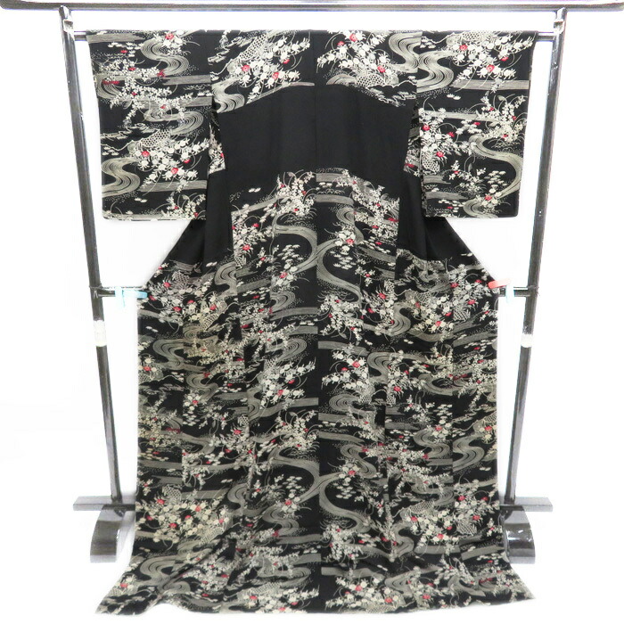 【 中古 】 祇園 舞妓 引き摺り 引摺り 流水に花 正絹 T224-2 [ 着物 中古 大正ロマン ヴィンテージ レトロ 古着 コスプレ 舞台 衣装 衣裳 送料無料]｜特選リサイクル着物　きもの北條