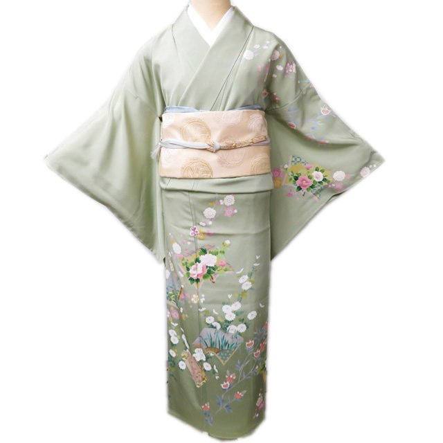 訪問着 着物 中古 袷 フォーマル 金駒刺繍 銀彩 波に松竹梅模様 宝物 淡黄色 多色 金銀 身丈158.5cm 裄65.5cm M きもの北條 A1012-11 訪問着 着物 中古 袷 フォーマル 金駒刺繍 銀彩 波に松竹梅模様 宝物