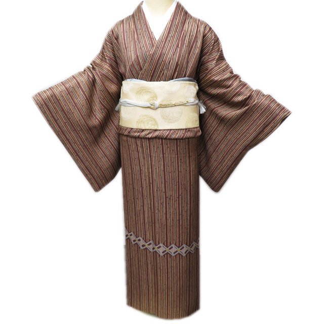 小紋 着物 中古 正絹 袷 カジュアル ぼかし染め 暈し 花模様 桜 地模様 深紫色 身丈164.5cm 裄66.5cm L きもの北條 A923-7 FINAL PRICE ／ 小紋 着物 中古 正絹 袷 カジュアル 花模様 桜 深紫色
