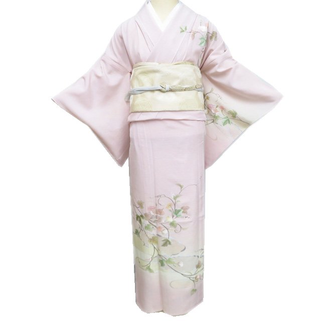 【 中古 】 特選 夏物 夏着物 訪問着 リサイクル着物 正絹 絽 汕頭刺繍 紋付き 花の図 金糸 乙女色 多色 身丈166cm 裄65cm L トール A1263-2 [夏きもの お茶会 お茶席 茶道 結婚式 お宮参り 母 和服 送料無料 きもの北條]｜特選リサイクル着物　きもの北條