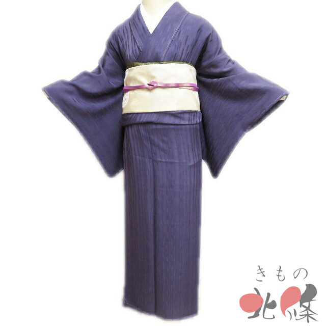 【 中古 】 色無地 リサイクル着物 正絹 袷 カジュアル 紋なし 地模様 植物模様 滅紫色 身丈159.5cm 裄64.5cm M A1323-2 [和服 お茶会 観劇 お食事 街歩き きもの kimono 送料無料 きもの北條]