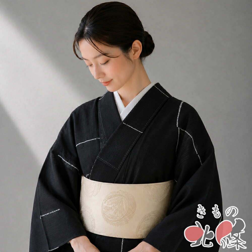 【 中古 】 結城紬 リサイクル着物 正絹 袷 カジュアル 絞り染め 流線模様 黒色 身丈163cm 裄65cm L A1383-2 [初詣 お出かけ 観劇 着付け教室 趣味着 街着 普段着 送料無料 きもの北條]｜特選リサイクル着物　きもの北條