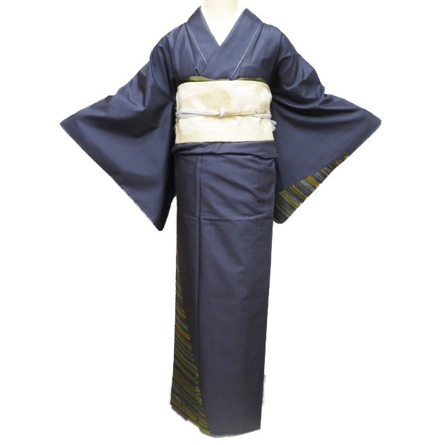【 中古 】 紬 リサイクル着物 正絹 袷 セミフォーマル 鼠色 多色 身丈161cm 裄65cm M A1122-3 [式典 パーティー お食事 普段使い kimono アウトレット 送料無料 きもの北條]