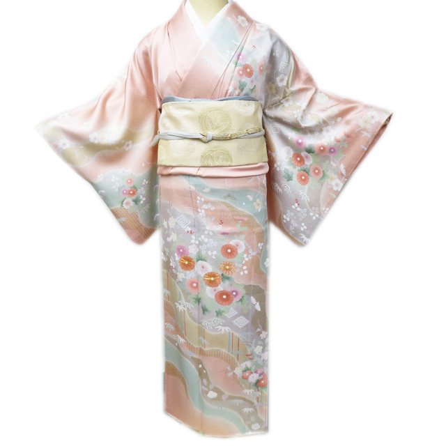 ＼ FINAL PRICE ／ 【 中古 】 訪問着 リサイクル着物 正絹 袷 フォーマル 金駒刺繍 道長取り 花模様 地模様 紗綾形 多色 金 身丈156cm 裄64.5cm M A947-3 [ 和服 入学式 卒業式 母 結婚式 お宮参り アウトレット 送料無料 きもの北條]｜特選リサイクル着物　きもの北條