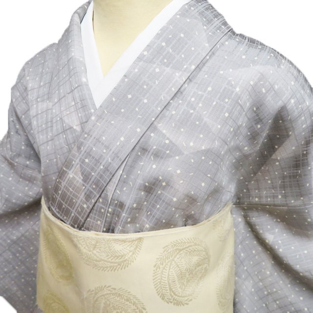 【 中古 】 小紋 着物 リサイクル 正絹 袷 カジュアル 紙吹雪模様 地模様 灰色 身丈167cm 裄67.5cm L トール A1196-3 [式典 観劇 普段使い お食事 kimono アウトレット 送料無料 きもの北條]