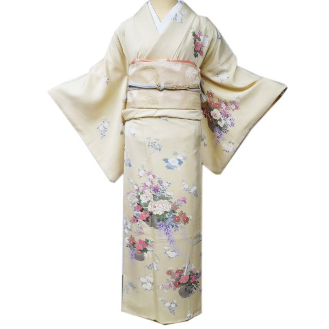 〈帯なし〉訪問着　　着物　トールサイズ　正絹　袷　桜　深緑　金駒刺繍　N5 a1090-4_1.jpg