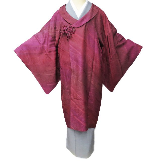 【 中古 】 コート 道中着 リサイクル着物 正絹 地模様 辻が花模様 赤茶系色 多色 身丈104.5cm 裄66cm A1099-4 [和服 サイズ 和装コート 道中着 きもの kimono 防寒着 送料無料 きもの北條]