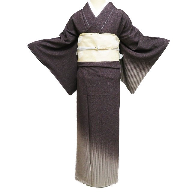 【 未使用 】 江戸小紋 付下げ 付け下げ 訪問着 袷 反端付き クローバー 焦茶色 身丈161cm 裄66cm M A1111-4 [和服 お茶会 お茶席 茶道 アウトレット kimono 送料無料 きもの北條]｜特選リサイクル着物　きもの北條