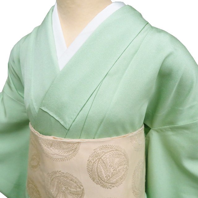 【 中古 】 色無地 リサイクル着物 正絹 単衣 カジュアル 紋なし 浅緑色 身丈155cm 裄64cm S A1236-4 [和服 お茶会 お茶席 お宮参り 七五三 母 きもの kimono 送料無料 きもの北條]