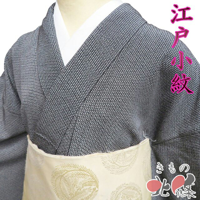 【 中古 】 小紋 江戸小紋 リサイクル着物 正絹 袷 カジュアル 作家物 落款 ラベル付き 千鳥風行儀模様 黒色 身丈161cm 裄68cm M A1331-4 [和服 お茶会 観劇 お食事 街歩き きもの kimono 送料無料 きもの北條]