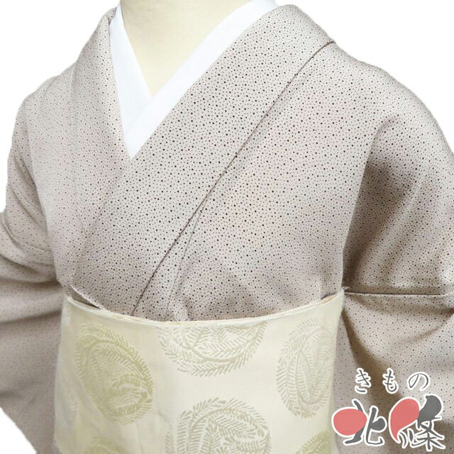 【 中古 】 小紋 リサイクル着物 正絹 袷 紋付き カジュアル 水玉模様 点々模様 霰 白茶色 焦茶色 身丈164.5cm 裄69cm L A1299-5 [観劇 お出かけ 街着 普段使い お食事 kimono 和服 送料無料 きもの北條]