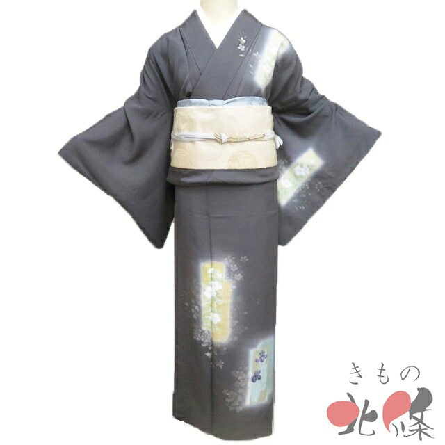 【 中古 】 訪問着 リサイクル着物 正絹 袷 フォーマル 花の図 短冊 昆布茶色 多色 金 身丈162.5cm 裄68.5cm M A1308-5 [入学式 卒業式 お宮参り 結婚式 お茶会 お茶席 茶道 利休忌 和服 送料無料 きもの北條]｜特選リサイクル着物　きもの北條