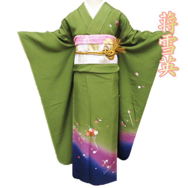 【 中古 】 振袖 リサイクル着物 正絹 蒋雪英 落款 蘇州刺繍 中国刺繍 梅の図 簪 鶯色 多色 身丈164cm 裄68.5cm L A1205-6 [和服 振袖 レンタルアップ アウトレット セール 販売 バーゲン 送料無料 きもの北條]｜特選リサイクル着物　きもの北條