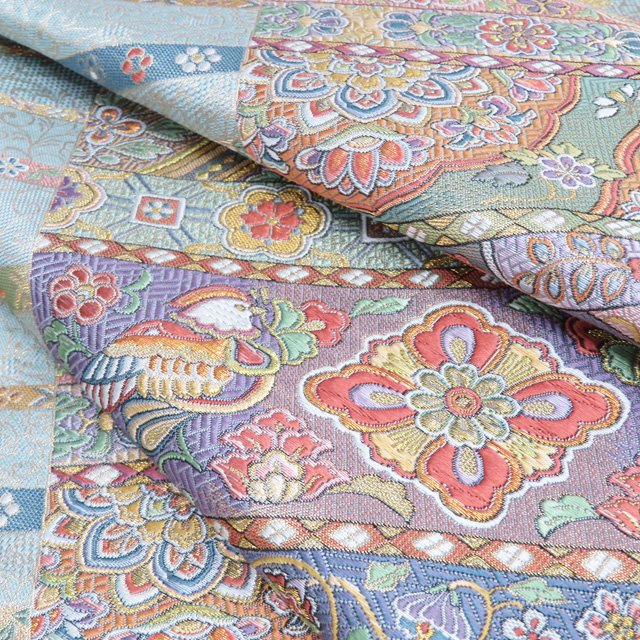帯反物 袋帯 新古品 リサイクル 正絹 未仕立て 壱阡弐百極細密織 菱取天平文 A1241-6 [和服 反物 未仕立て アウトレット 買取 送料無料 きもの北條]