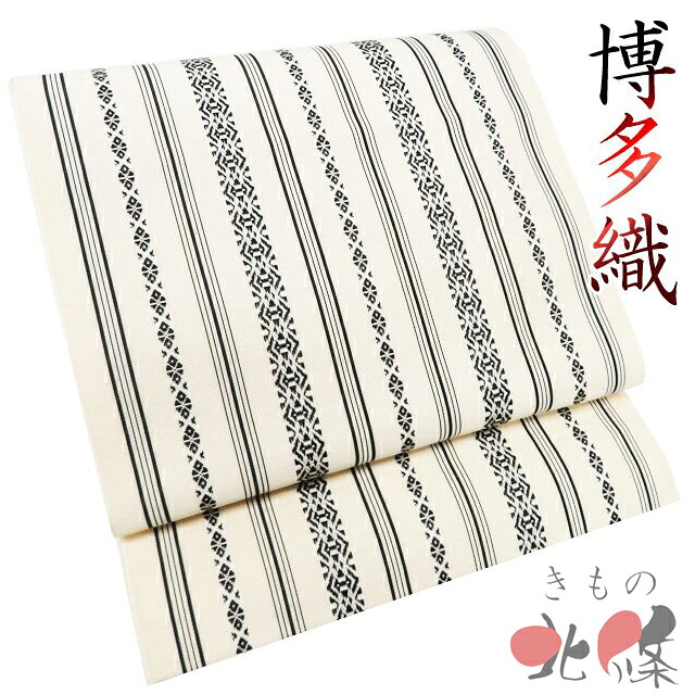 【 中古 】 夏物 夏帯 名古屋帯 紗献上 なごや帯 リサイクル 正絹 カジュアル 全通 博多織 縦段模様 献上柄 鳥の子色 黒色 A1339-6 [夏帯 夏名古屋帯 お茶会 涼しい 洒落帯 しゃれ帯 納涼会 夕涼み会 送料無料 きもの北條]