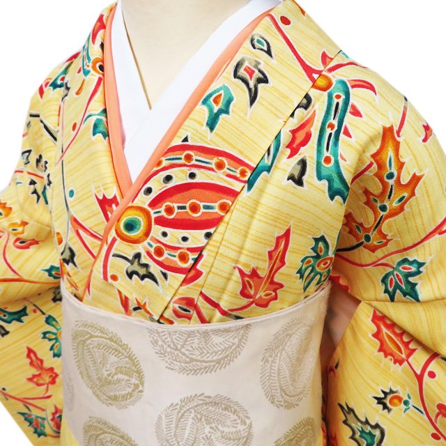 【 中古 】 小紋 リサイクル着物 正絹 袷 カジュアル 植物文様 花模様 不言色 多色 身丈166.5cm 裄66cm L トール A1106-7 [式典 観劇 普段使い お食事 kimono アウトレット 送料無料 きもの北條]｜特選リサイクル着物　きもの北條