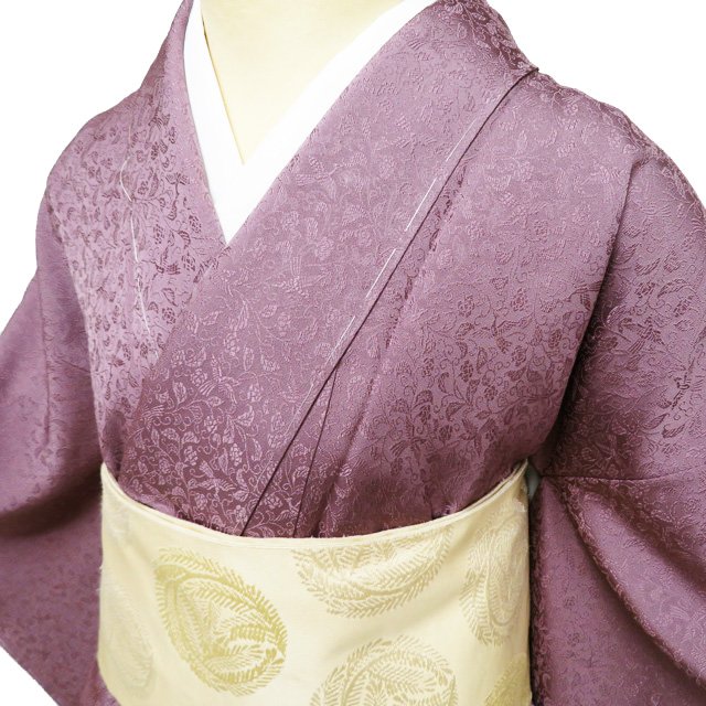 未使用品　小花尽くし模様地紋地　色無地着物 特選 色無地 着物 未使用 袷 紋付き 久保田一竹 地模様 花模様 反端