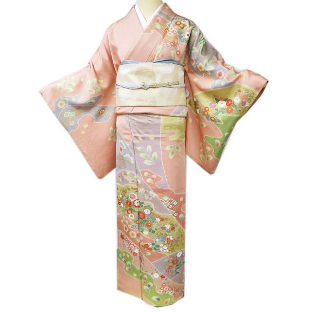 【 中古 】 訪問着 リサイクル着物 正絹 袷 フォーマル 金駒刺繍 花の図 朱華色 多色 金 身丈167cm 裄68cm L トール A980-7 [ 和服 入学式 卒業式 母 結婚式 お宮参り アウトレット 送料無料 きもの北條]｜特選リサイクル着物　きもの北條 24,486円