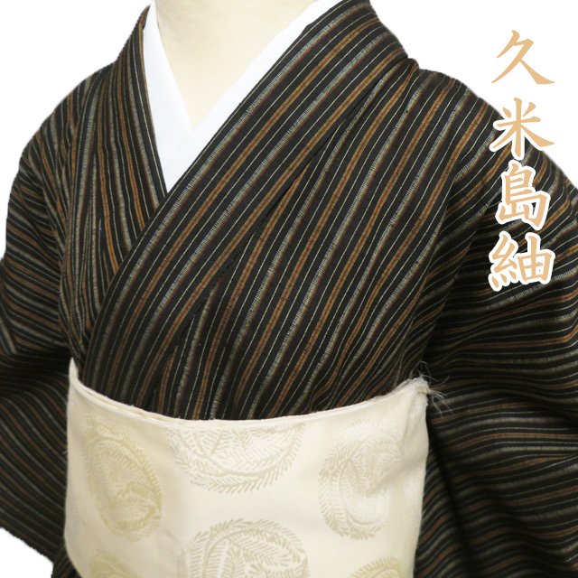 ♦︎きもの結♦︎花織 お召 黒地 正絹♦︎5 （京都きもの市場
