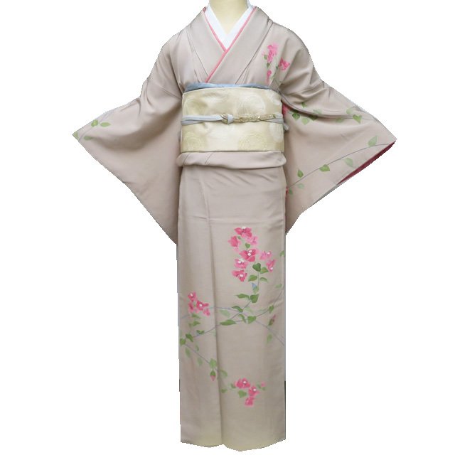 【 中古 】 訪問着 リサイクル着物 正絹 袷 フォーマル 作家物 落款 花の図 薄香色 多色 身丈167cm 裄64.5cm L トール A1199-7 [和服 入学式 卒業式 お茶会 お茶席 茶道 結婚式 お宮参り 利休忌 送料無料 きもの北條]｜特選リサイクル着物　きもの北條