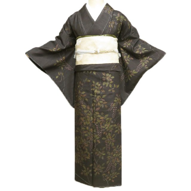 未使用　セージグリーンの幾何学模様　紬の訪問着　作家もの セージグリーンの幾何学模様 紬の訪問着 作家もの