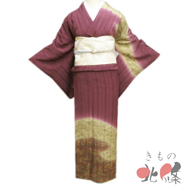 【 中古 】 訪問着 リサイクル着物 正絹 袷 フォーマル 植物文様 芒 芝草 雀色 多色 身丈159.5cm 裄62cm M A1306-7 [入学式 卒業式 お宮参り 結婚式 お茶会 お茶席 茶道 利休忌 和服 送料無料 きもの北條]
