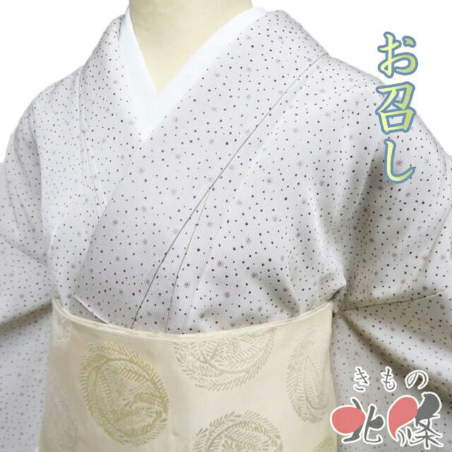 【 中古 】 特選 お召し 御召 リサイクル着物 正絹 袷 カジュアル 縦縞模様 霰模様 反端付き 枯野色 焦茶色 身丈163cm 裄66.5cm L A1324-7 [和服 お茶会 お茶席 茶道 観劇 街歩き きもの kimono 送料無料 きもの北條]