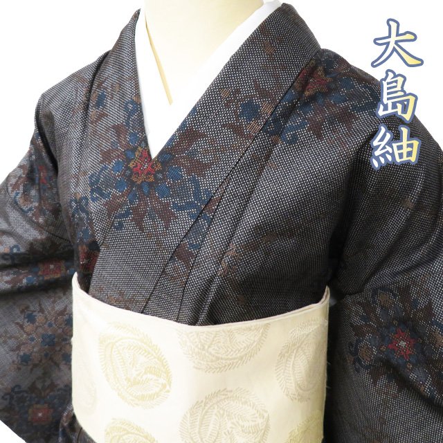 特選 紬 大島紬 着物 中古 身丈161cm 裄66cm M A828-11