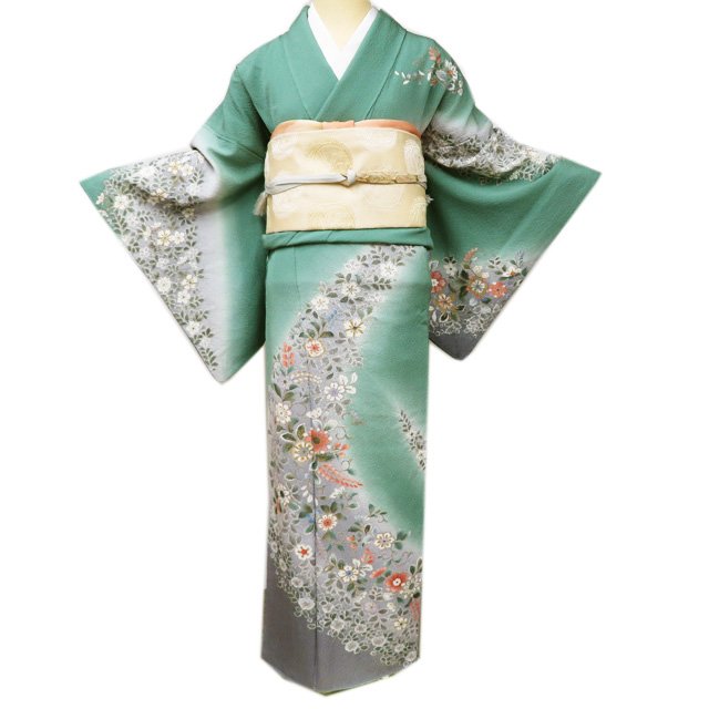 正絹　絞りお着物　黒白に黄色、緑系　袷 正絹 絞りお着物 黒白に黄色、緑系 袷 コーディネートを探す