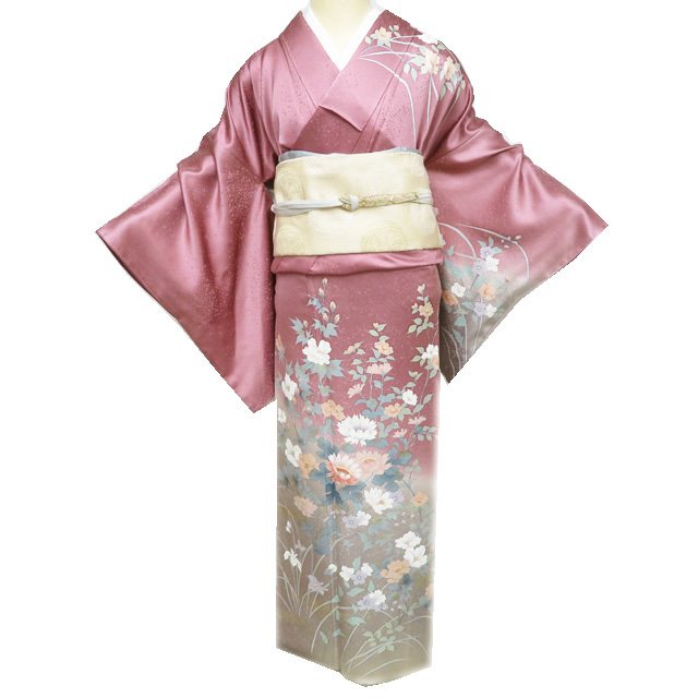 【 中古 】 訪問着 リサイクル着物 正絹 袷 フォーマル 作家物 落款 花の図 浅蘇芳色 多色 金 身丈166.5cm 裄67cm L トール A1225-8 [和服 入学式 卒業式 お茶会 お茶席 茶道 結婚式 お宮参り 利休忌 送料無料 きもの北條]